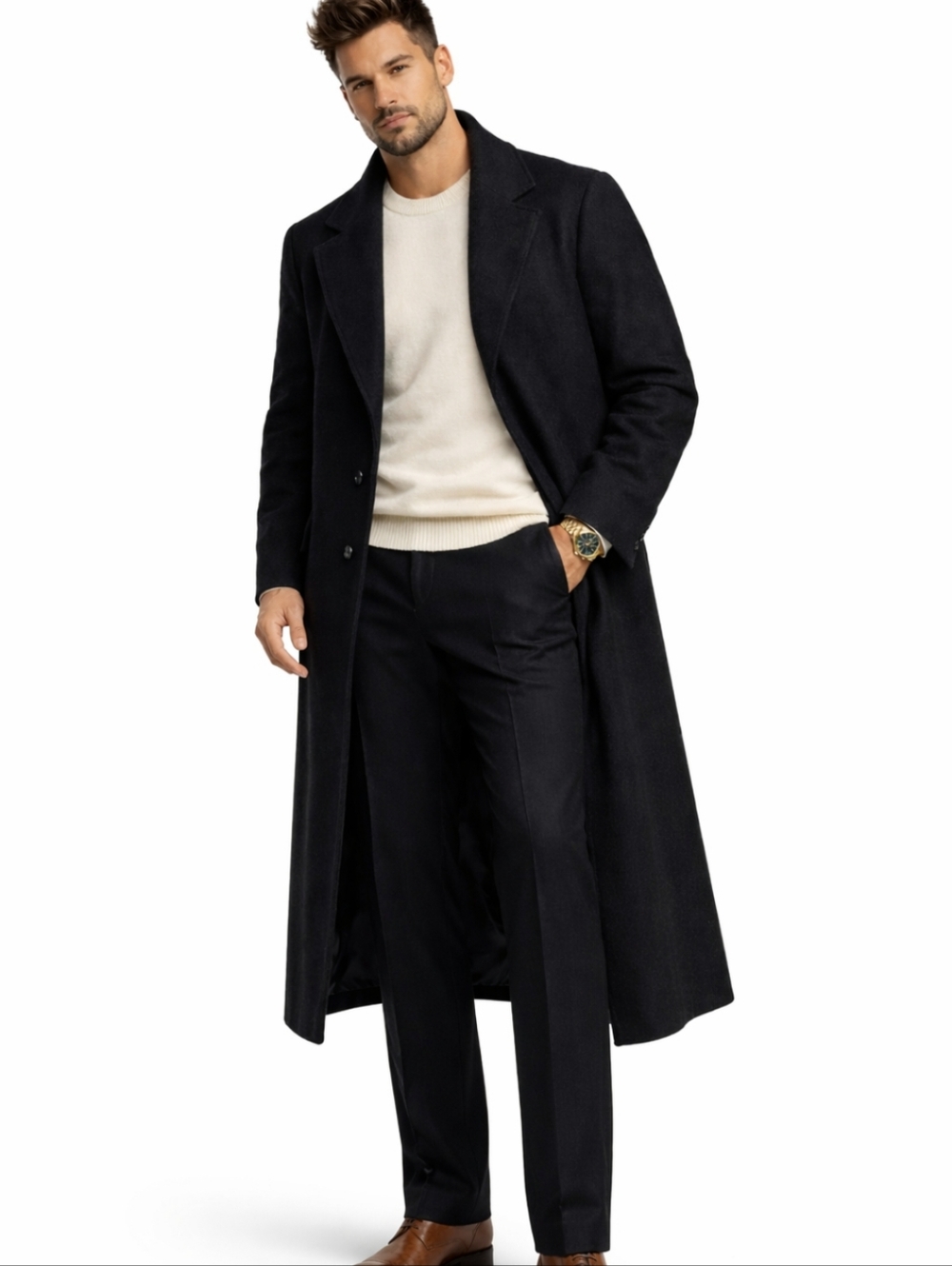 Vtg London Fog 100% wool deep charcoal longline dressy Old Money coat sz 42R